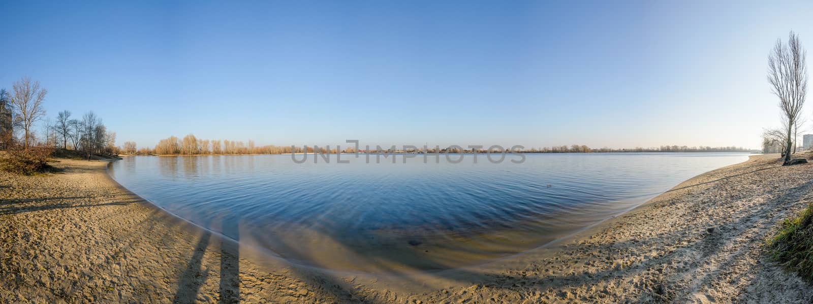 Panorama of the Dnieper River in Kiev during a cold and clear winter afternoon