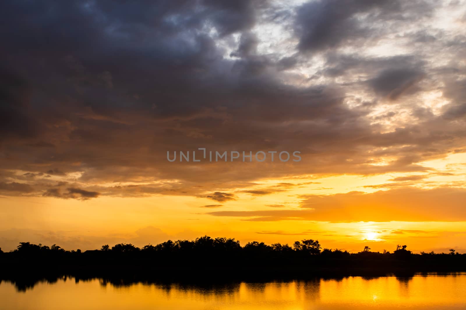 colorful dramatic sky with cloud at sunset