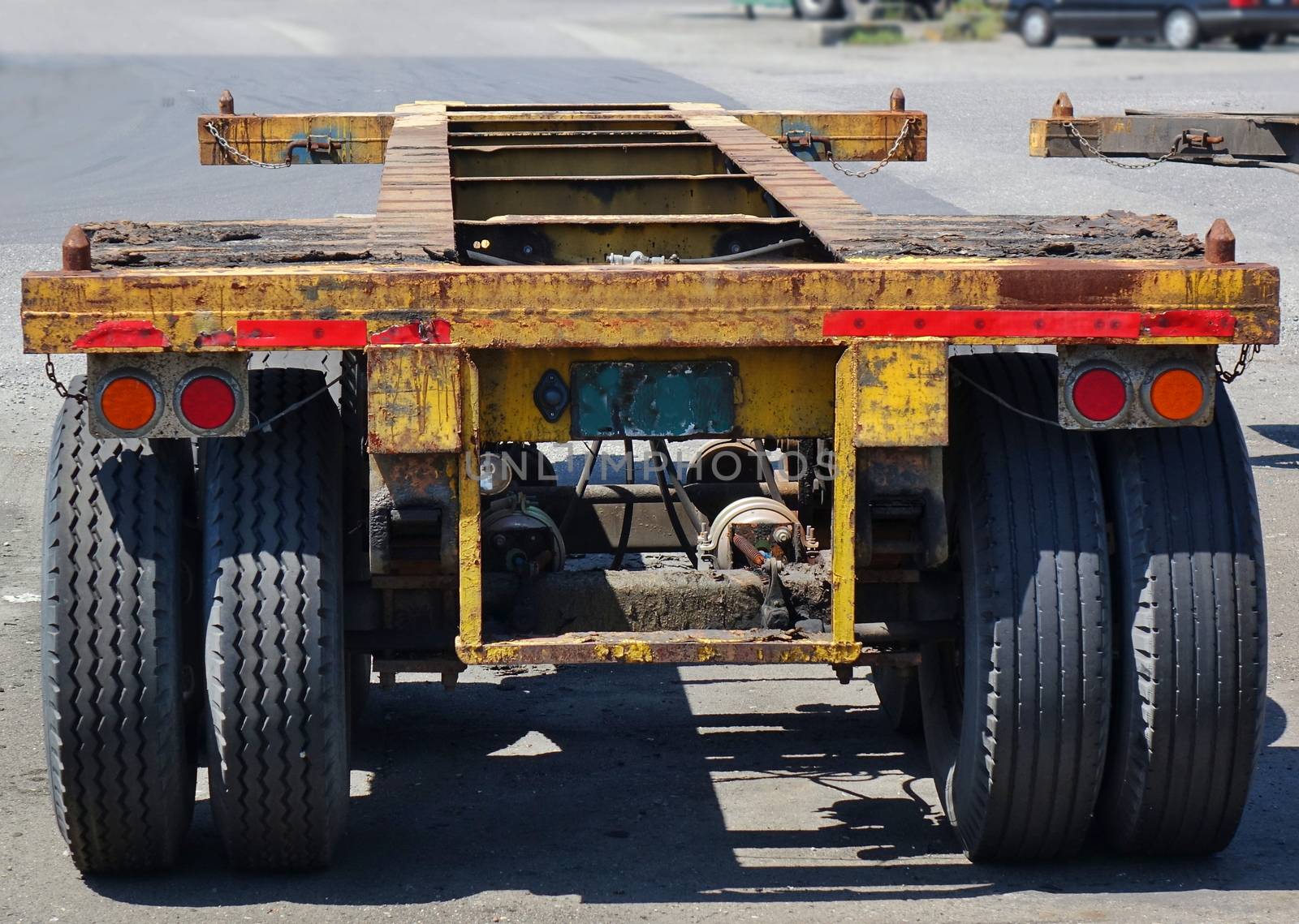 Large container trailer chassis used for transporting shipping containers