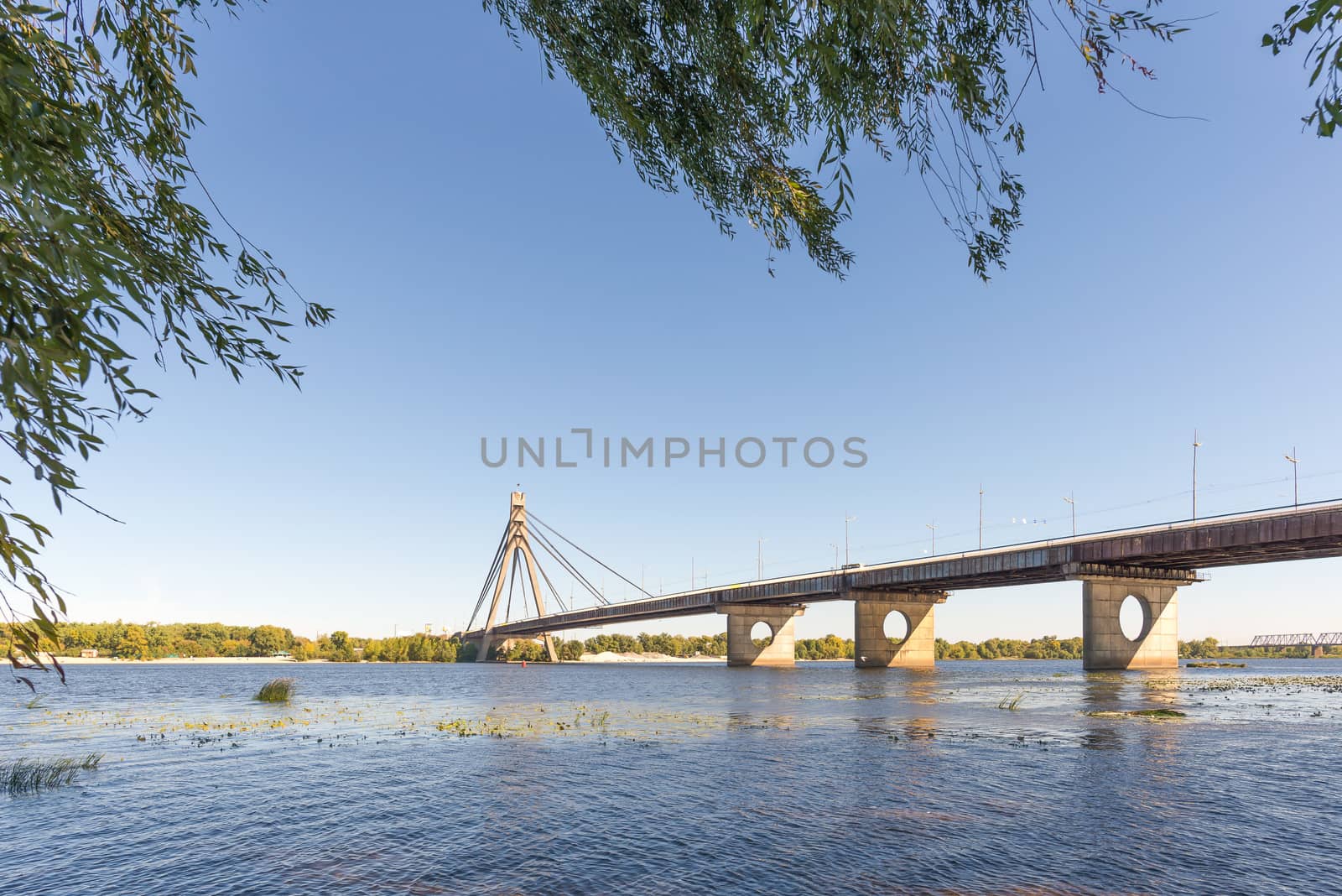 A view of the Moskovsky  bridge in Kiev, Ukraine, during a gray winter day