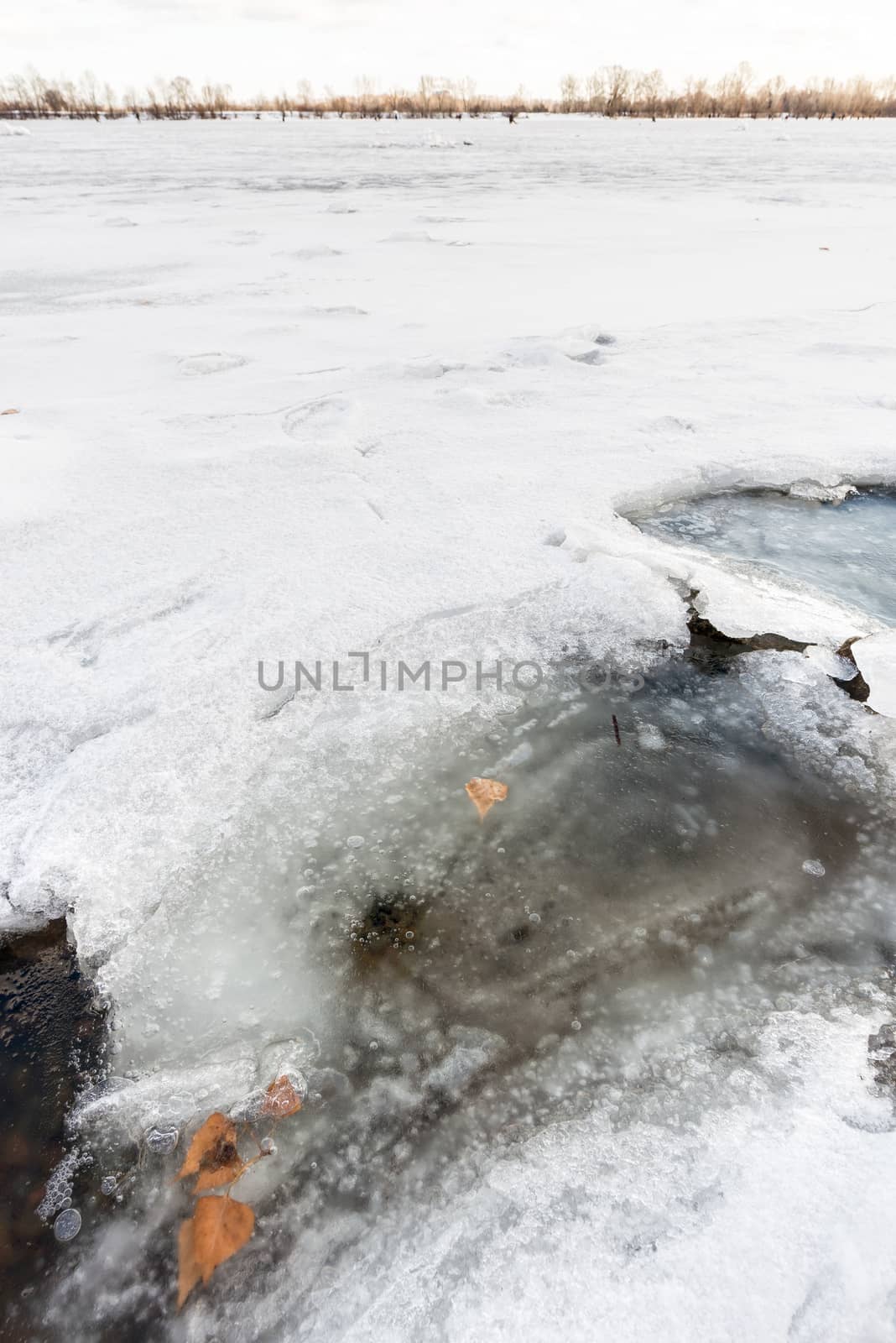 Detail of ice on the frozen Dnieper river in Kiev, Ukraine