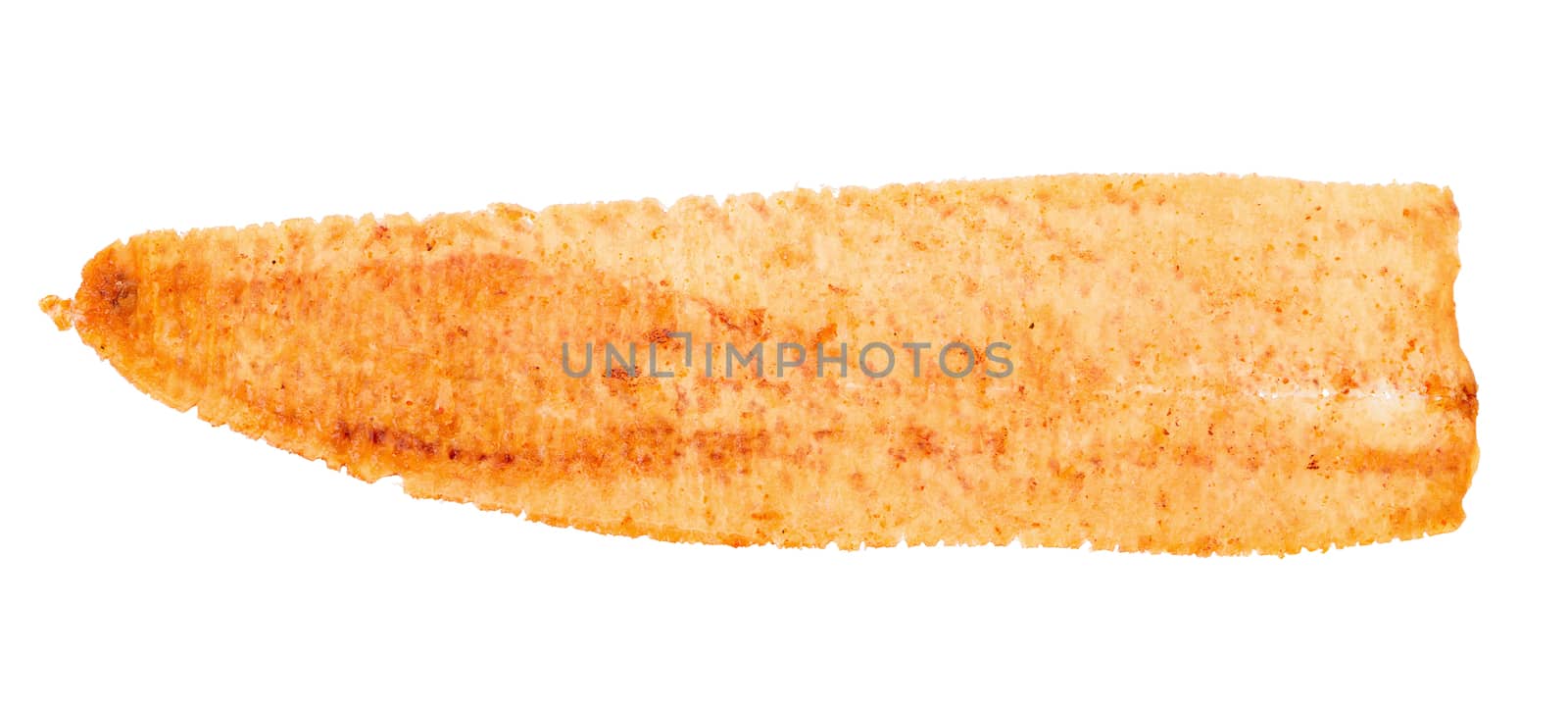 spicy crispy squid isolated white background, squid mashed crispy snack and spicy souvenirs from the sea.