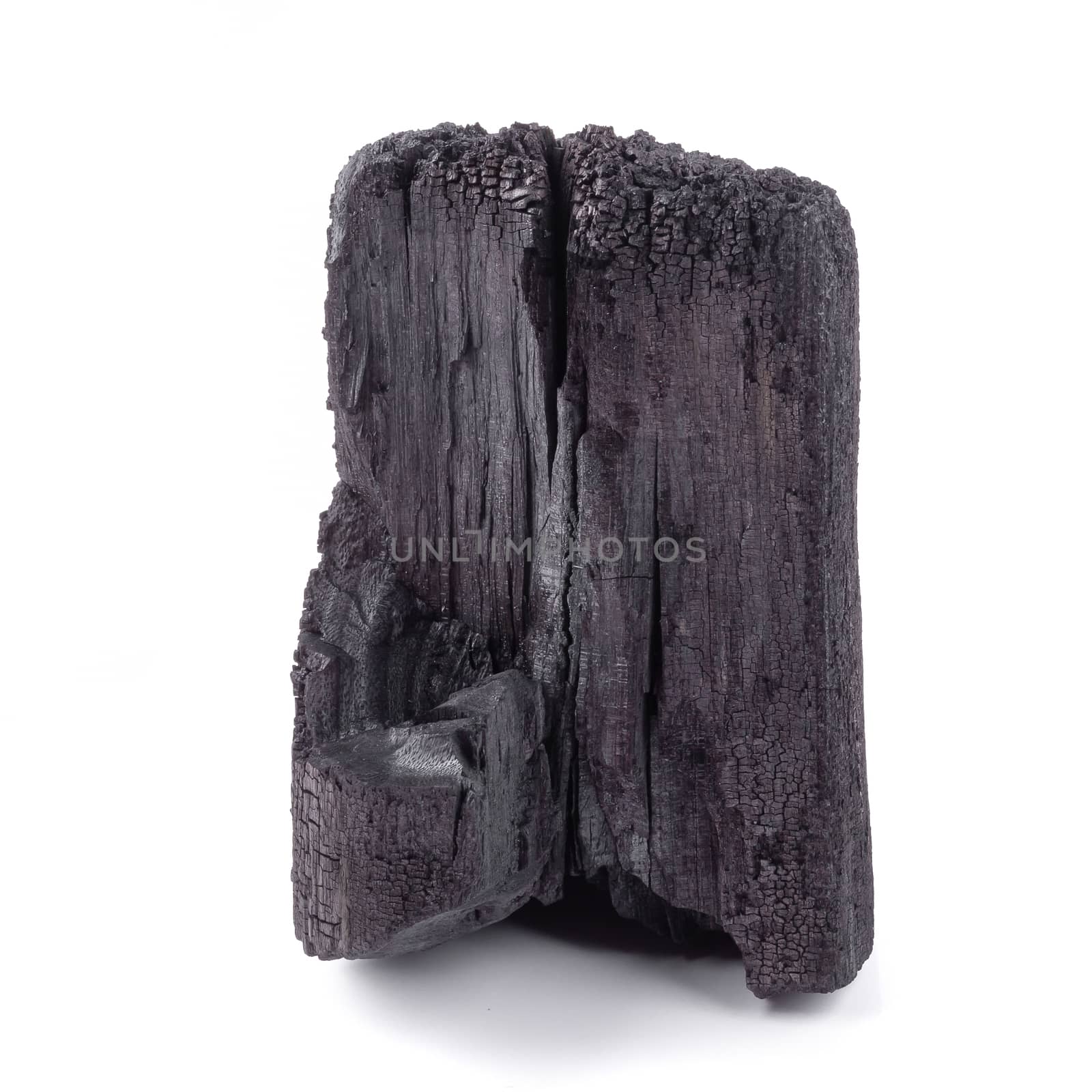 Natural wood charcoal Isolated on white background.