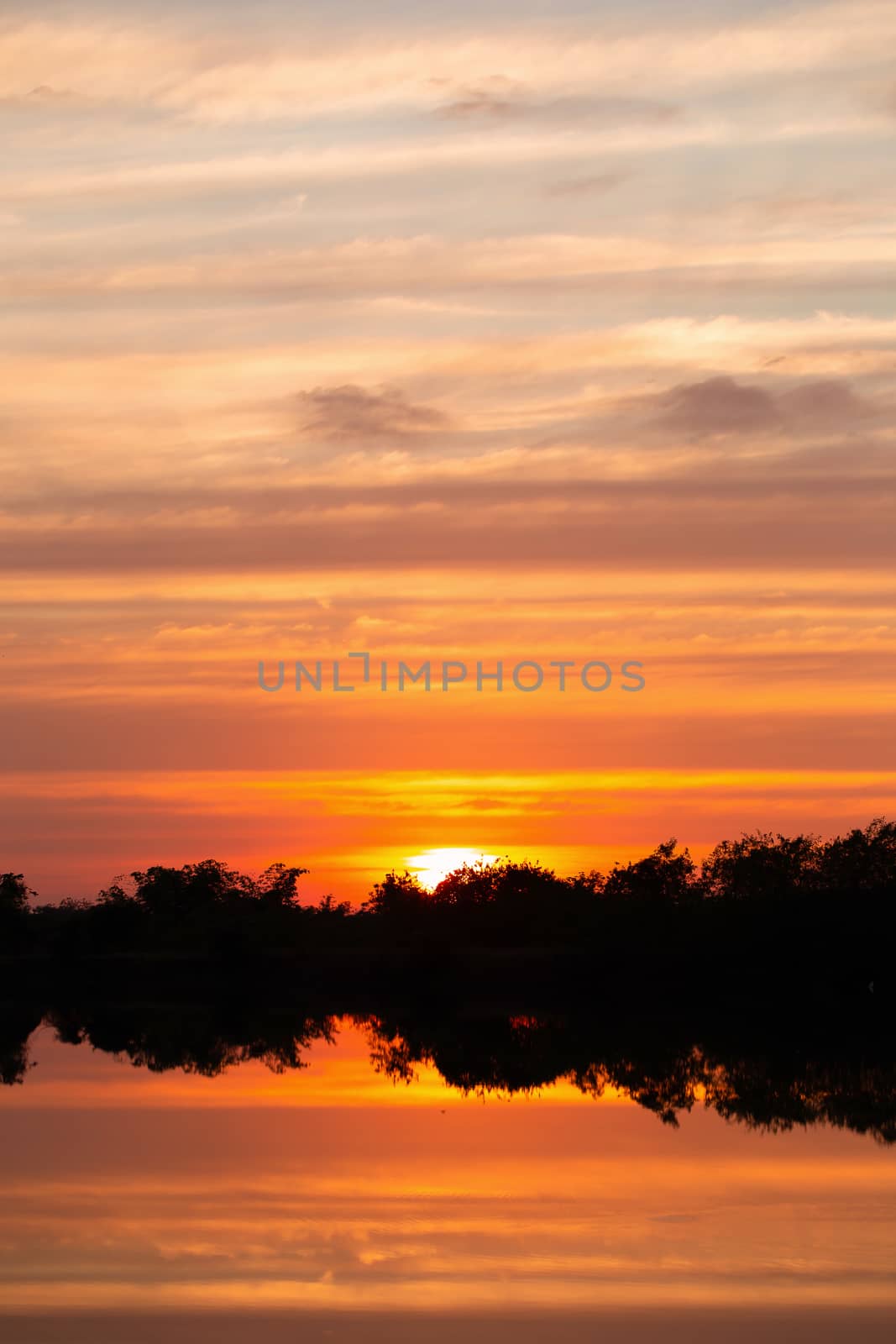 Sunset with Colorful dramatic sky in the countryside.