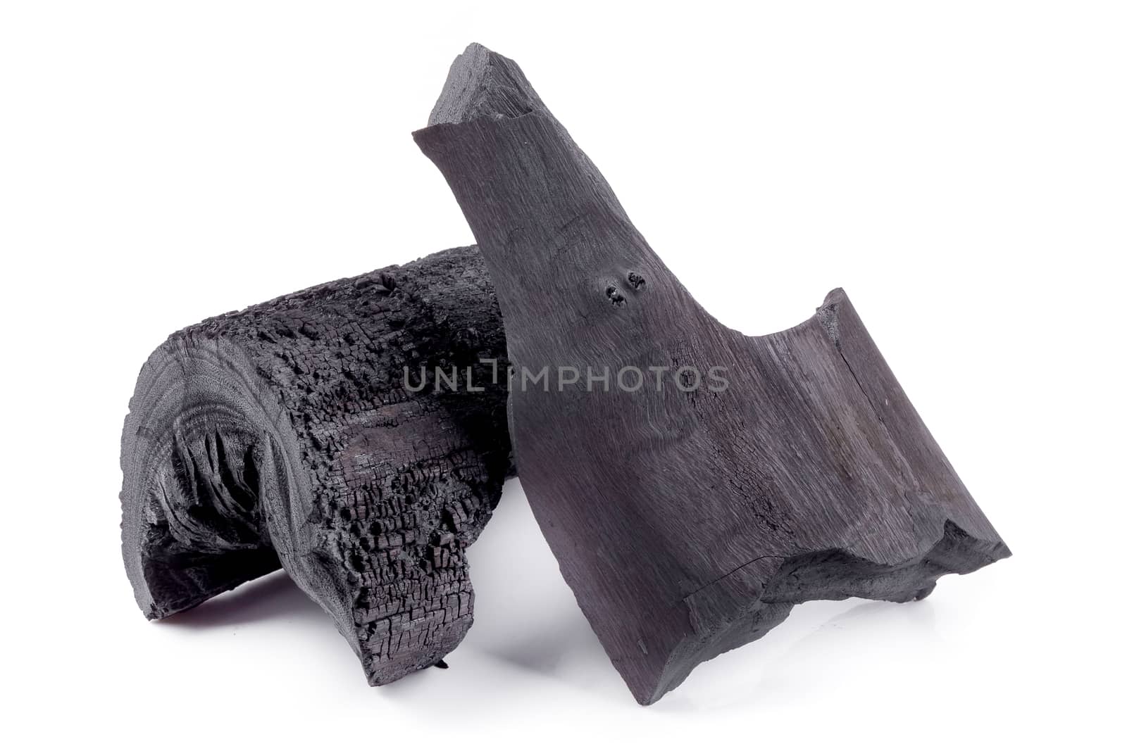 Natural wood charcoal Isolated on white background.