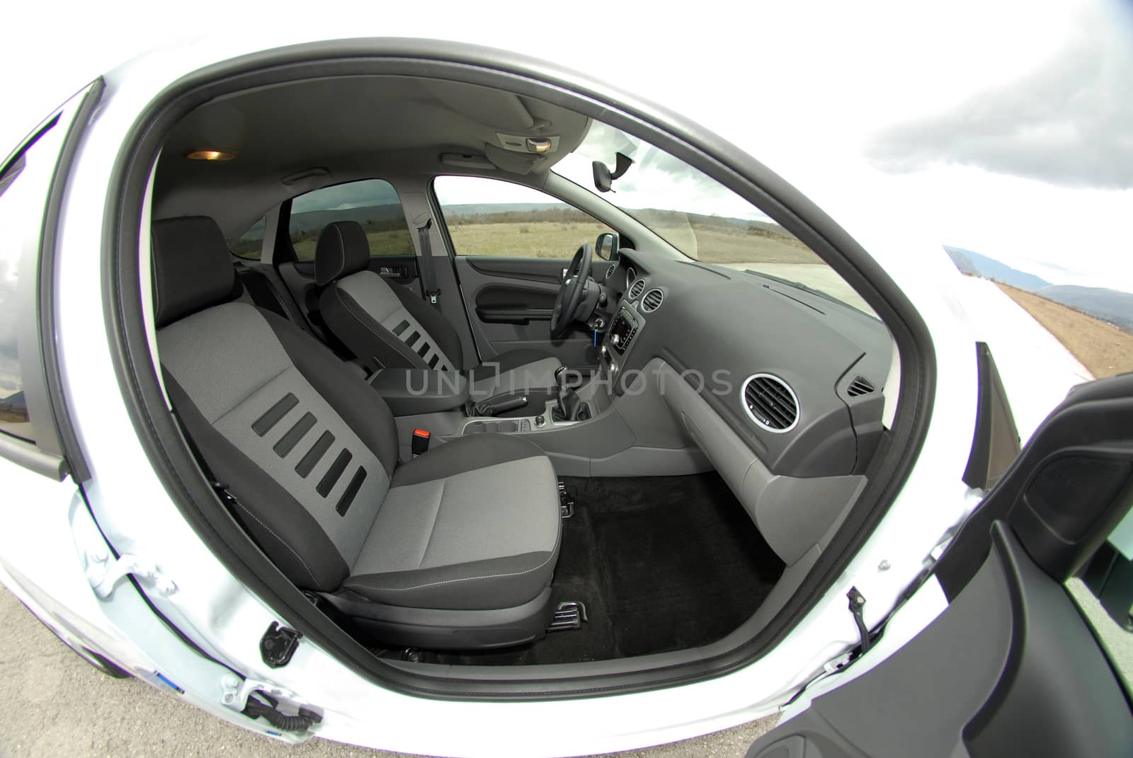 modern car interior with fish eye view