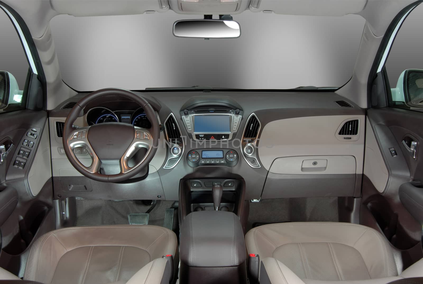 the inside of the passenger car, front view