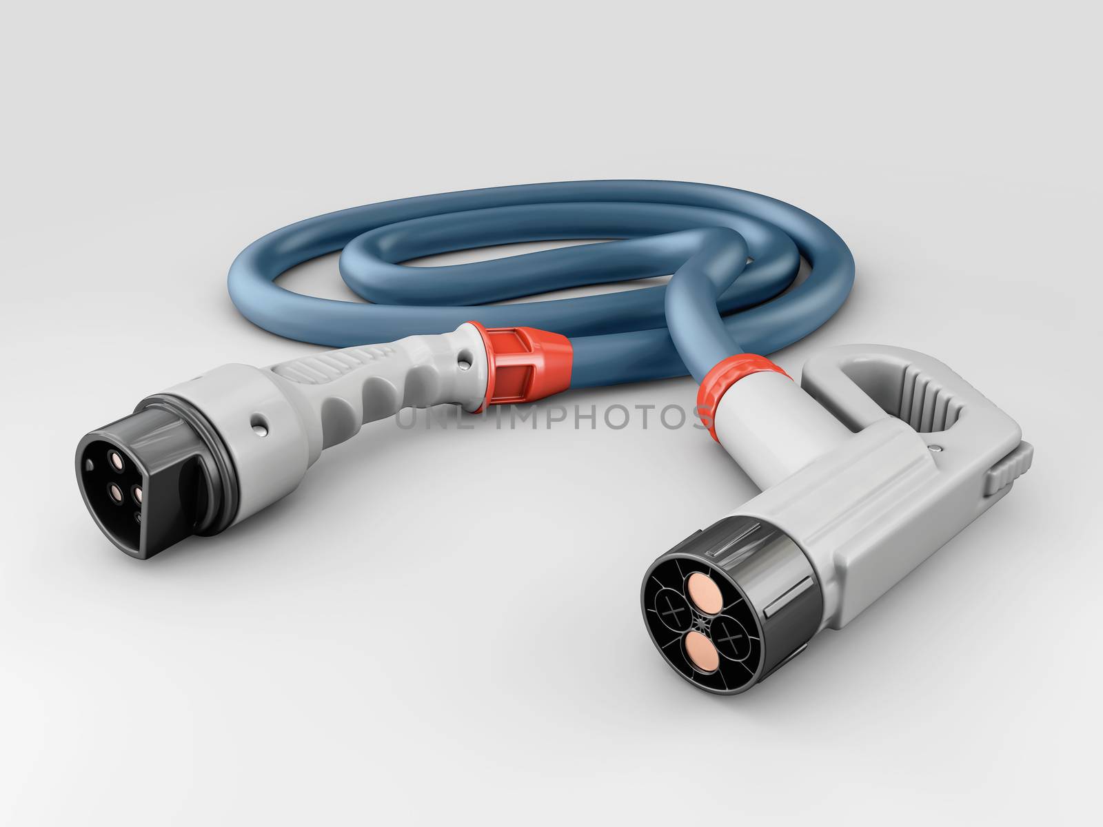 3d Rendering of Electric Car charging plug white background, Clipping path included.