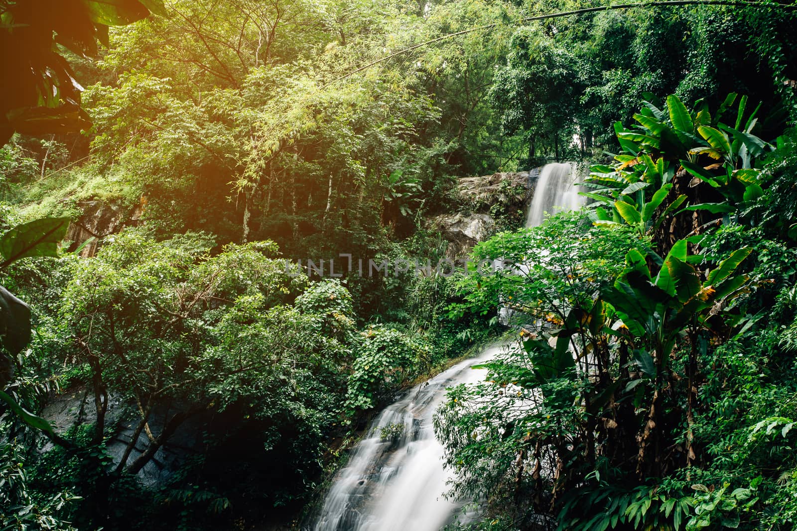 soft water of the stream in the natural park, Beautiful waterfal by freedomnaruk