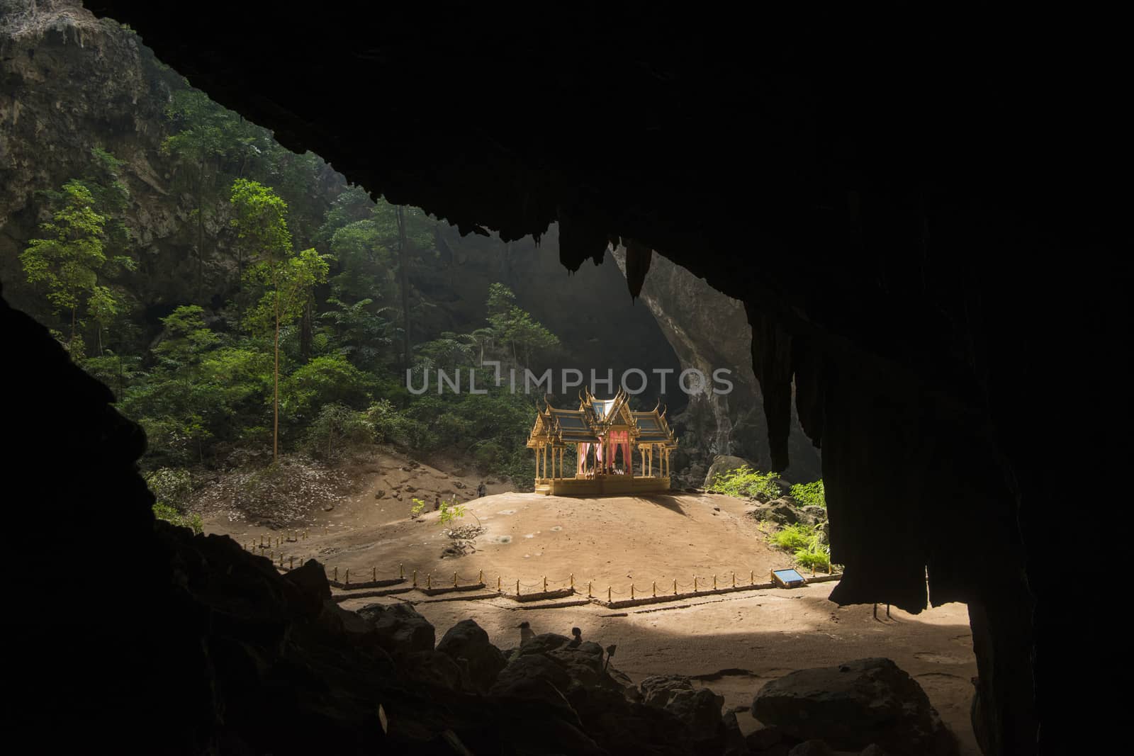 the Khua Kharuehat pavillion of the Tham Phraya Nakhon Cave and Hat Laem Sala in the Khao Sam Roi Yot Nationalpark on the Golf of Thailand south the Town of Hua Hin in Thailand.   Thailand, Hua Hin, November, 2019