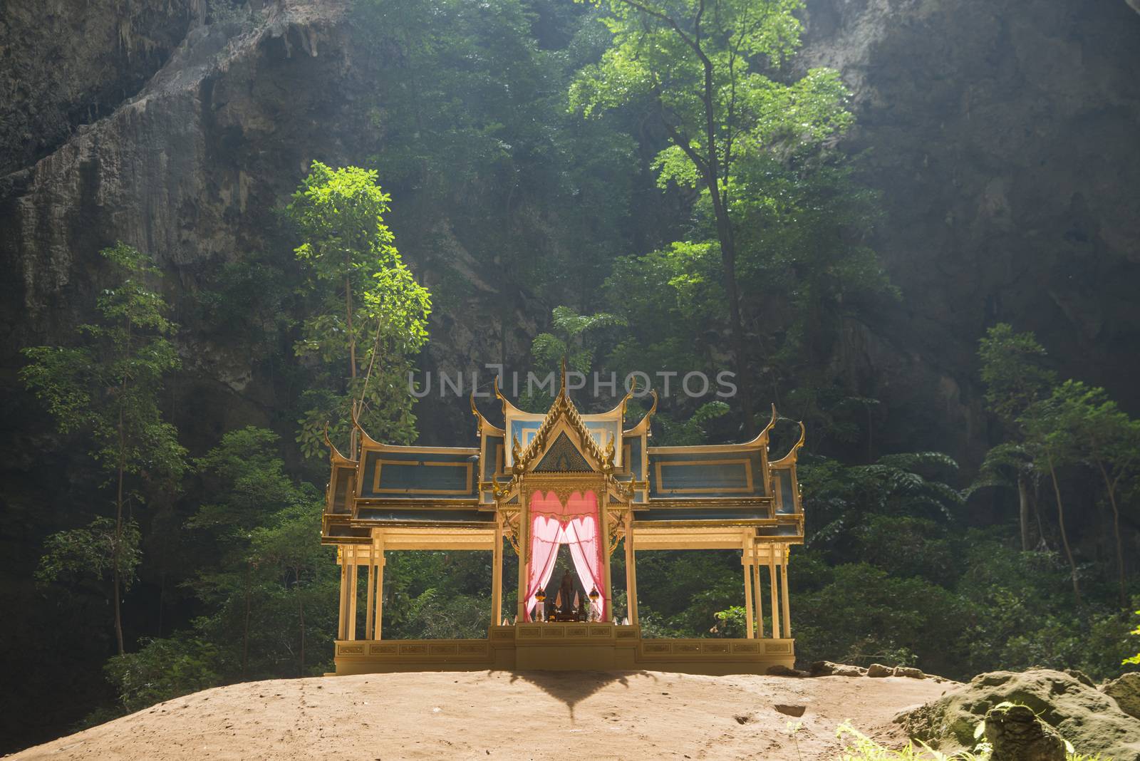 the Khua Kharuehat pavillion of the Tham Phraya Nakhon Cave and Hat Laem Sala in the Khao Sam Roi Yot Nationalpark on the Golf of Thailand south the Town of Hua Hin in Thailand.   Thailand, Hua Hin, November, 2019