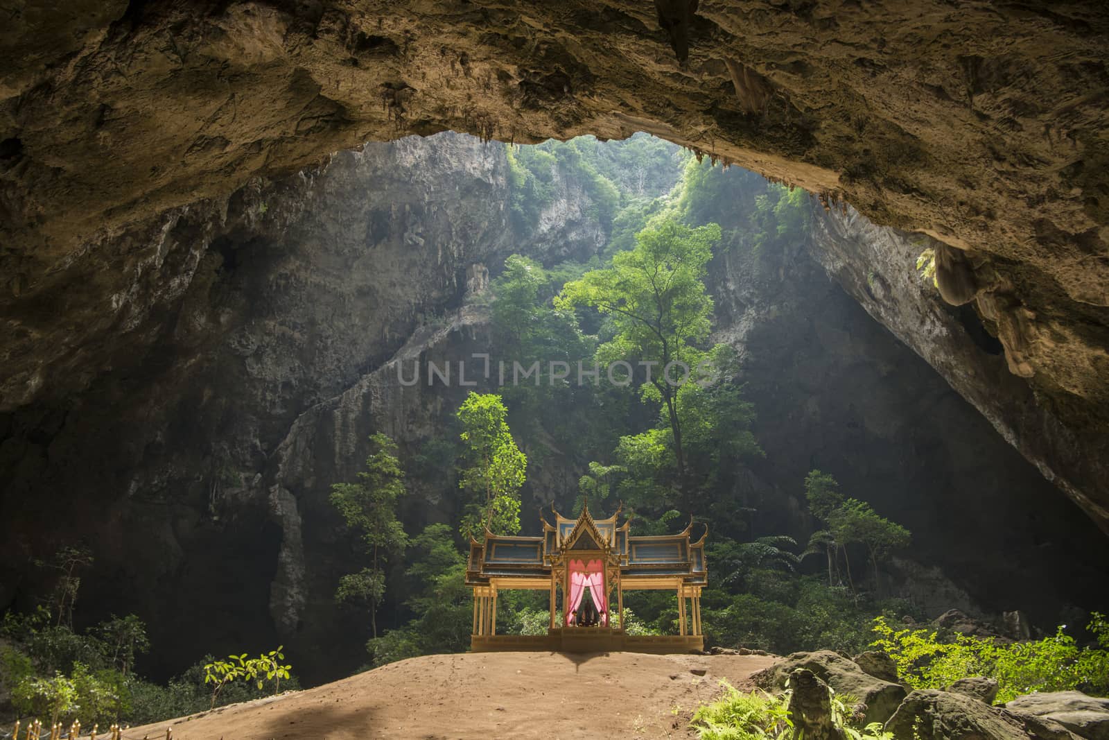 the Khua Kharuehat pavillion of the Tham Phraya Nakhon Cave and Hat Laem Sala in the Khao Sam Roi Yot Nationalpark on the Golf of Thailand south the Town of Hua Hin in Thailand.   Thailand, Hua Hin, November, 2019
