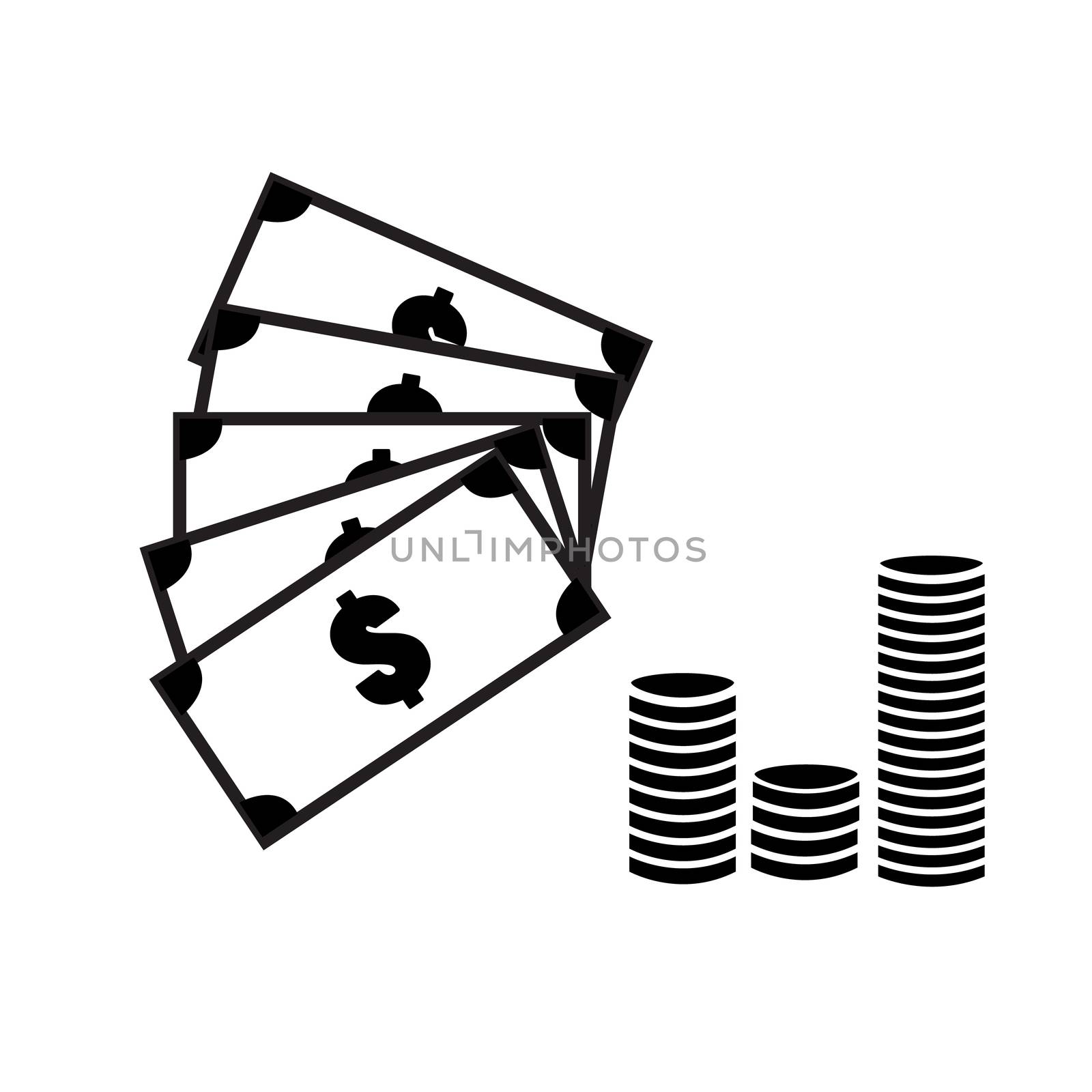 cash icon on white background. money and coins sign. flat style. money and coins icon for your web site design, logo, app, UI.