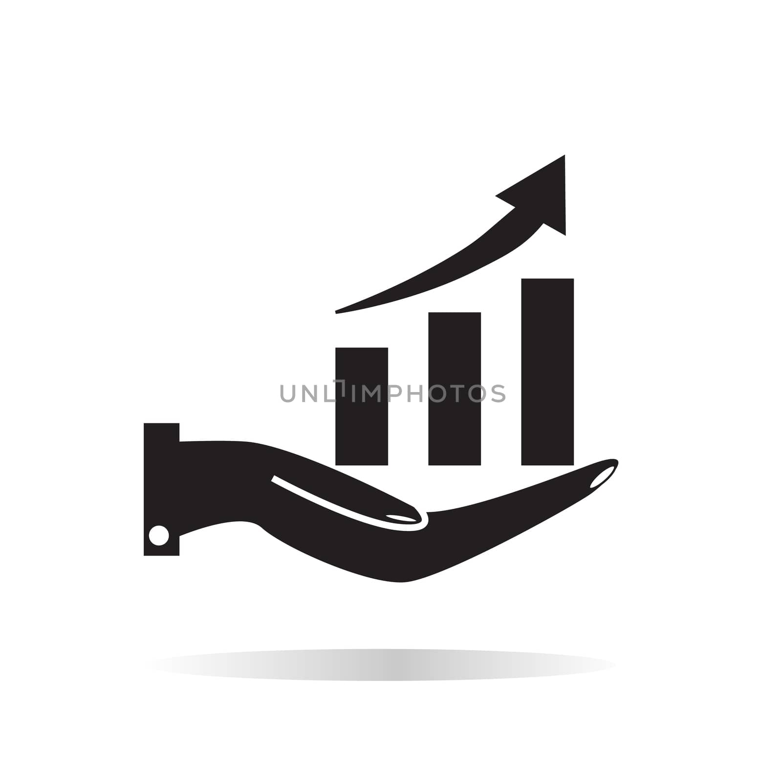 chart icon with hand on white background. chart icon with hand sign. flat style. chart icon for your web site design, logo, app, UI.