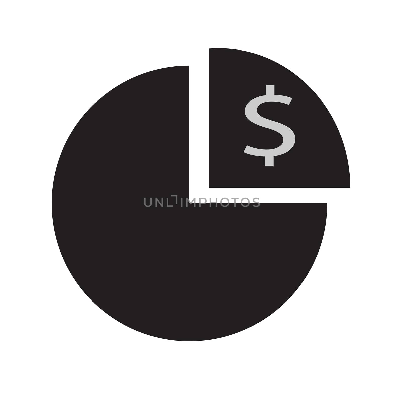 Pie chart with dollar icon on white background. Pie chart with dollar sing. flat style. chart icon for your web site design, logo, app, UI.