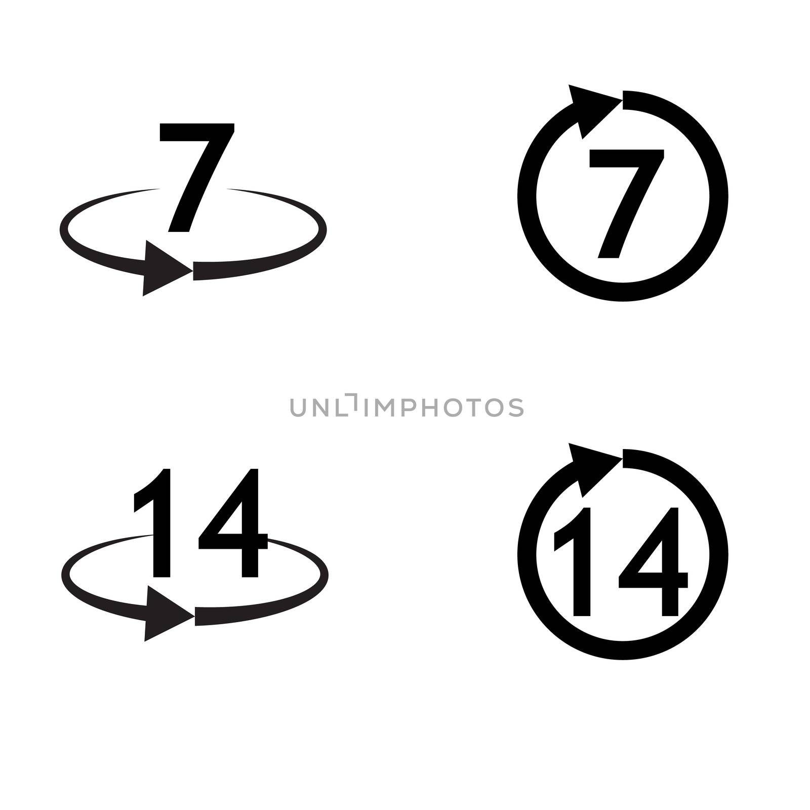 Return of goods within 7 or 14 days icon on white background. Warranty exchange symbol. flat style. 