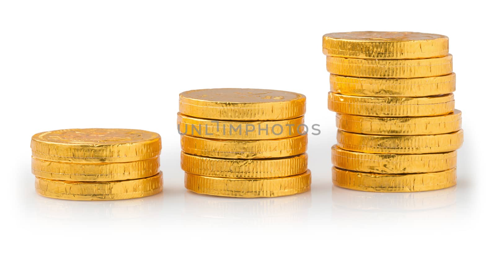 Concept Success in Business, Stack of Gold Coins isolated on a white background.