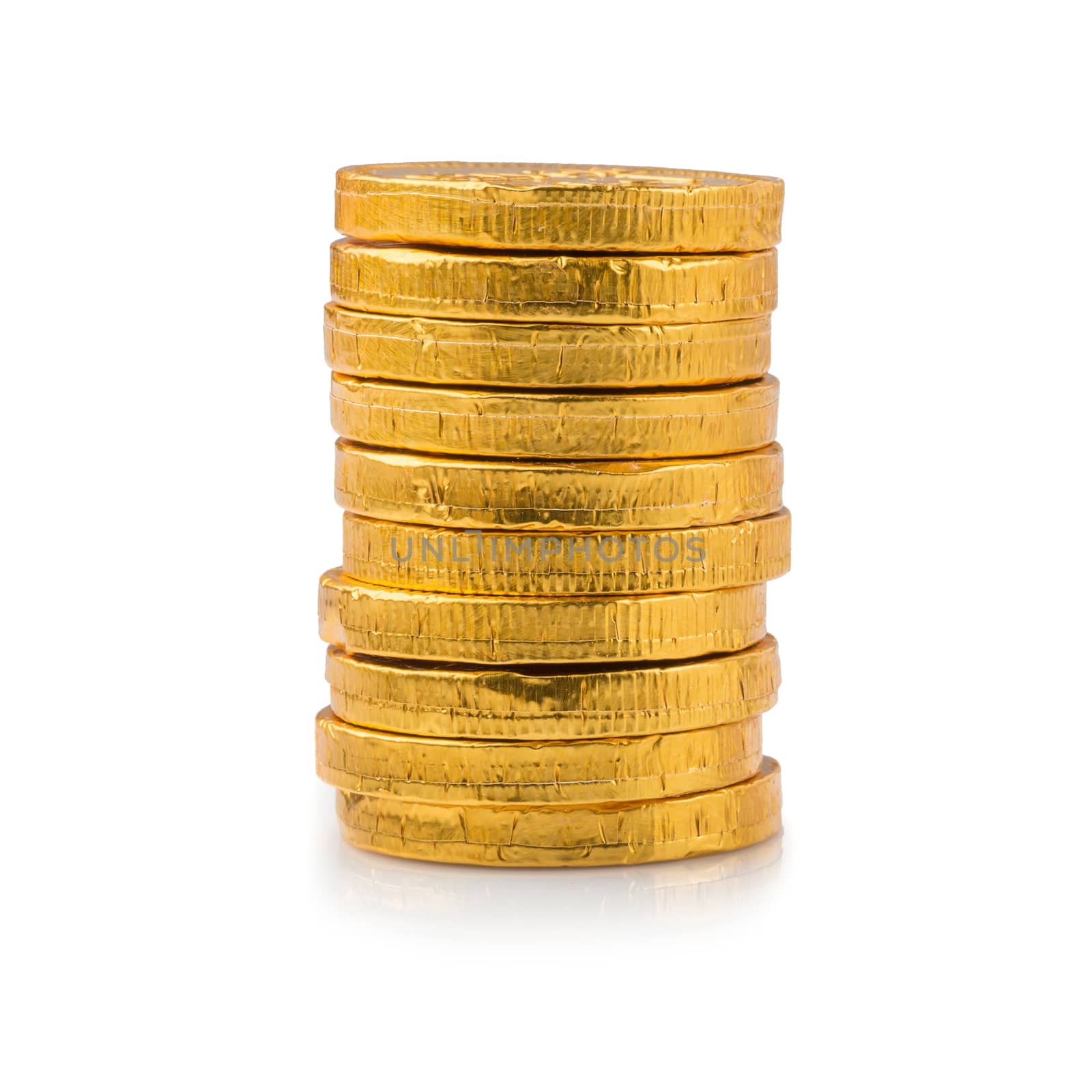Concept Success in Business, Stack of Gold Coins isolated on a white background.