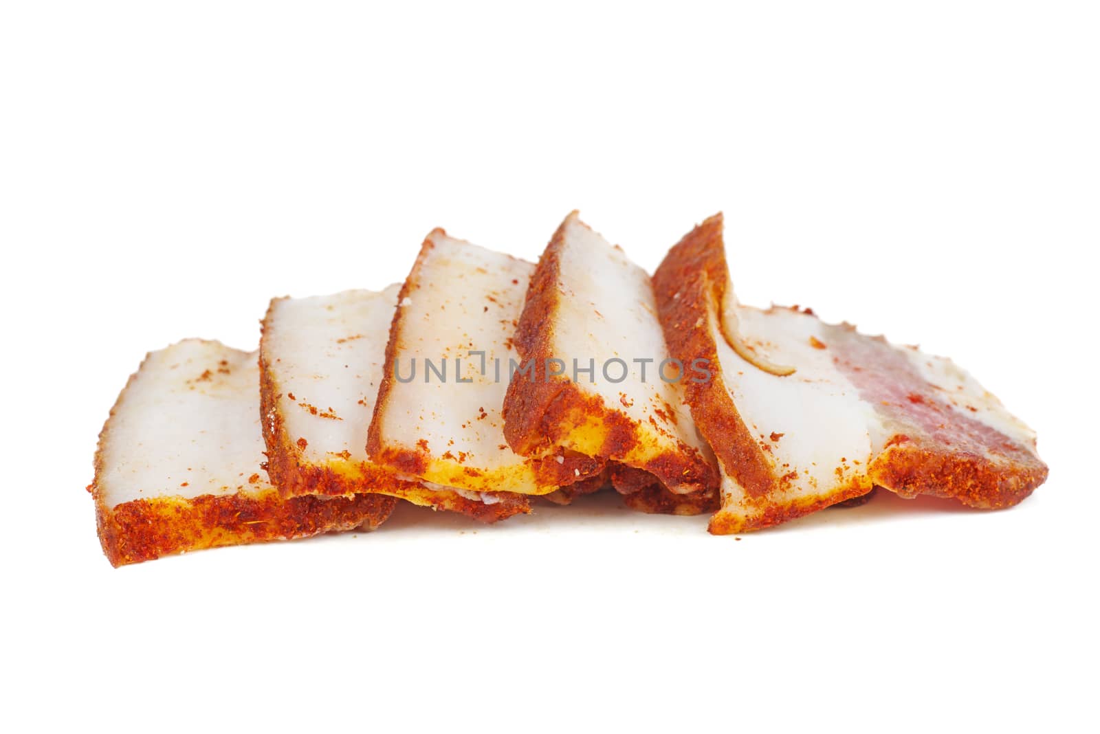 Smoked ham slices isolated on white background