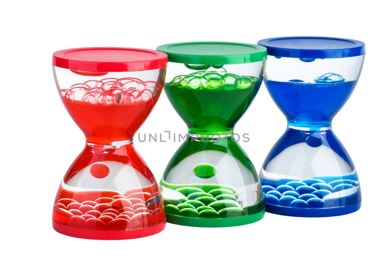 Three gel hourglasses isolated on the white background