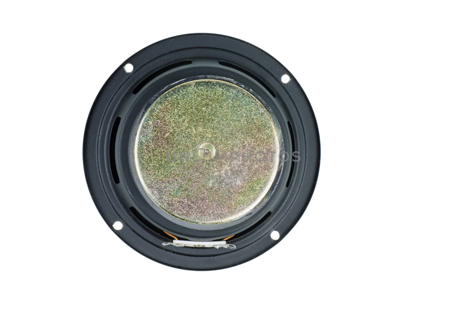 Speaker isolated on white background. Bottom view