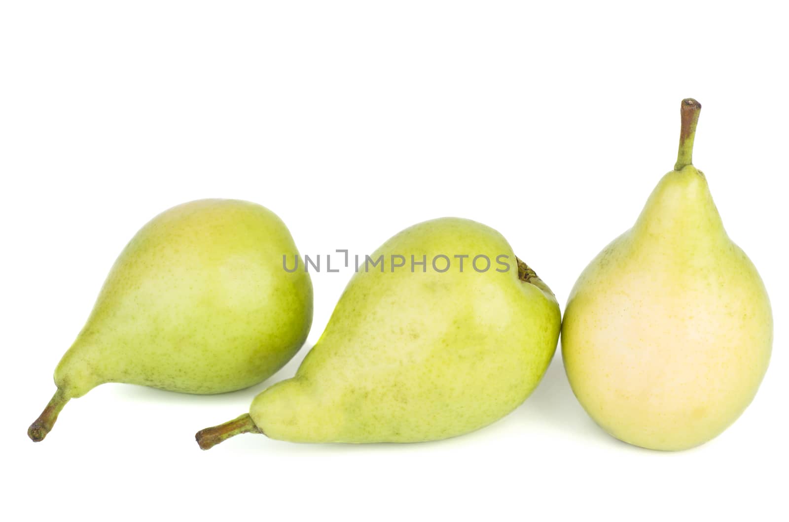 Three green pears isolated on white background