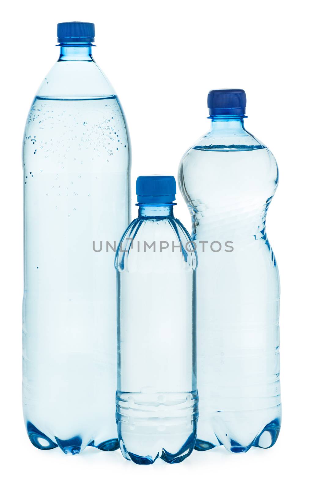 Plastic bottles with water isolated on white background