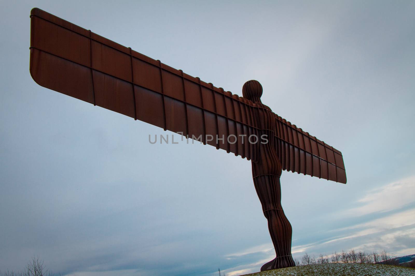 The Angel of the North statue on the A1 motorway in England