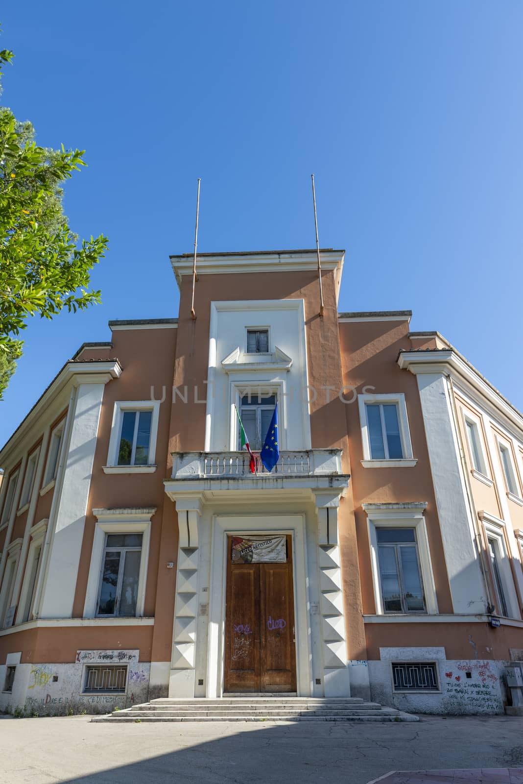 terni,italy june 12 2020 :old artistic high school in terni in the walk park