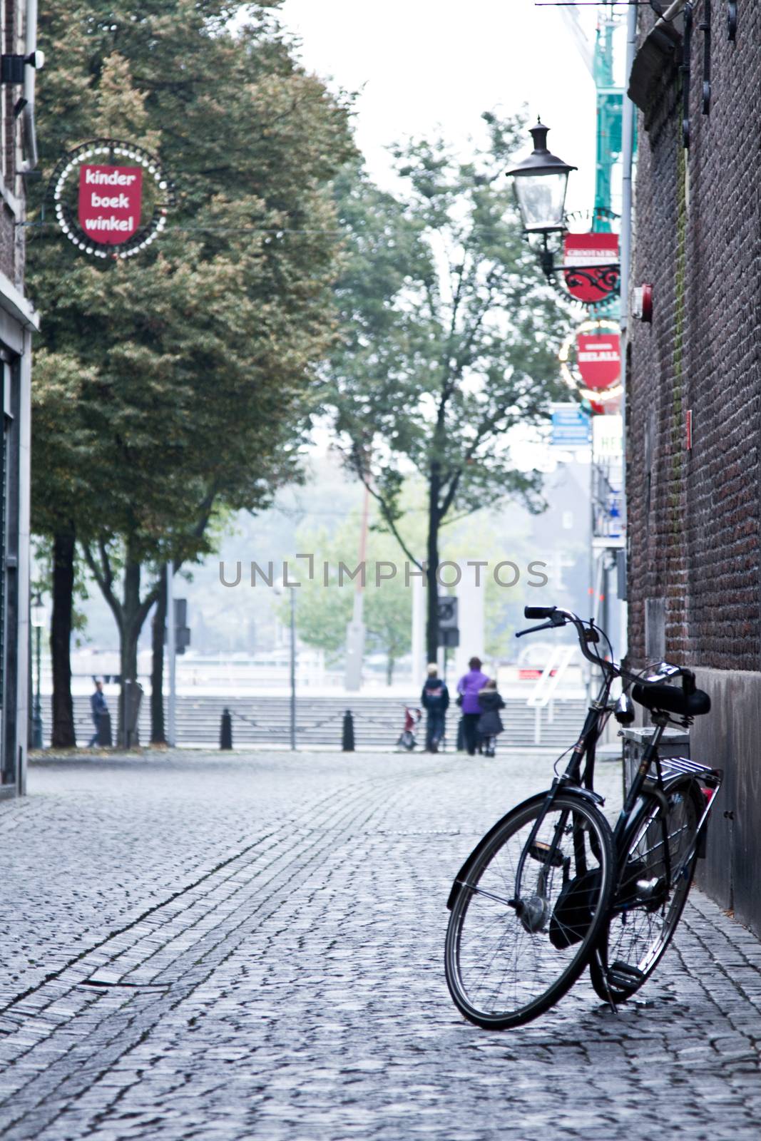 European bicycles in a city parked up