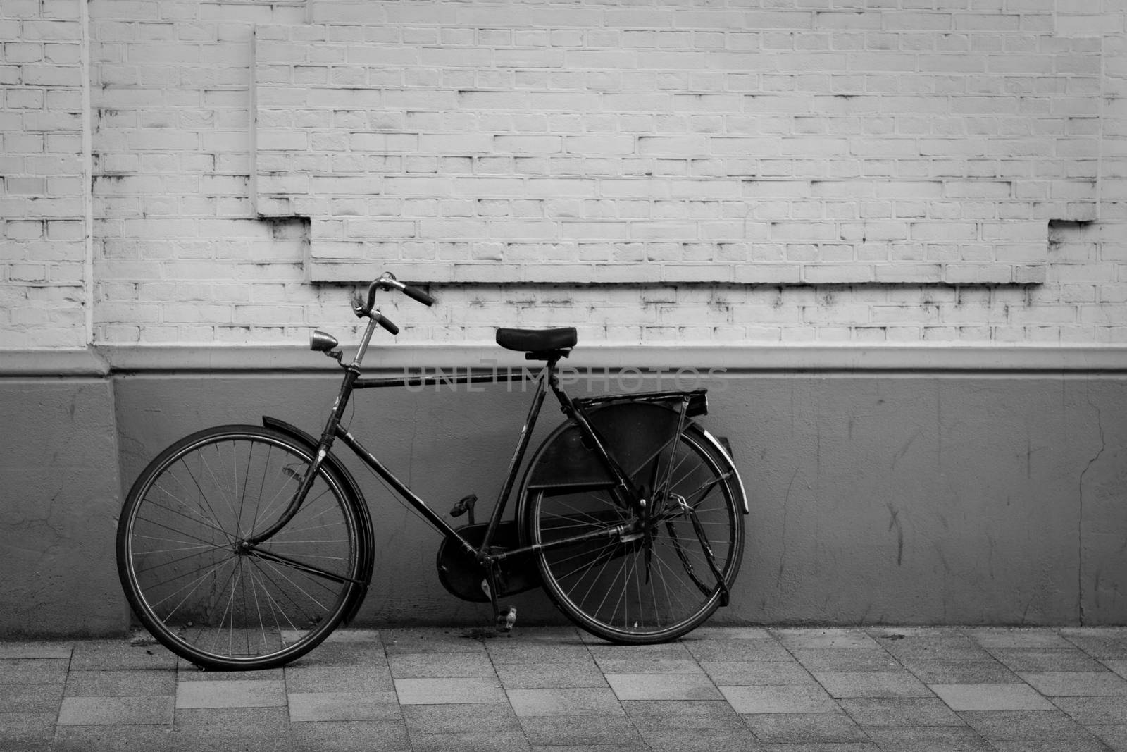 European bicycles in a city parked up