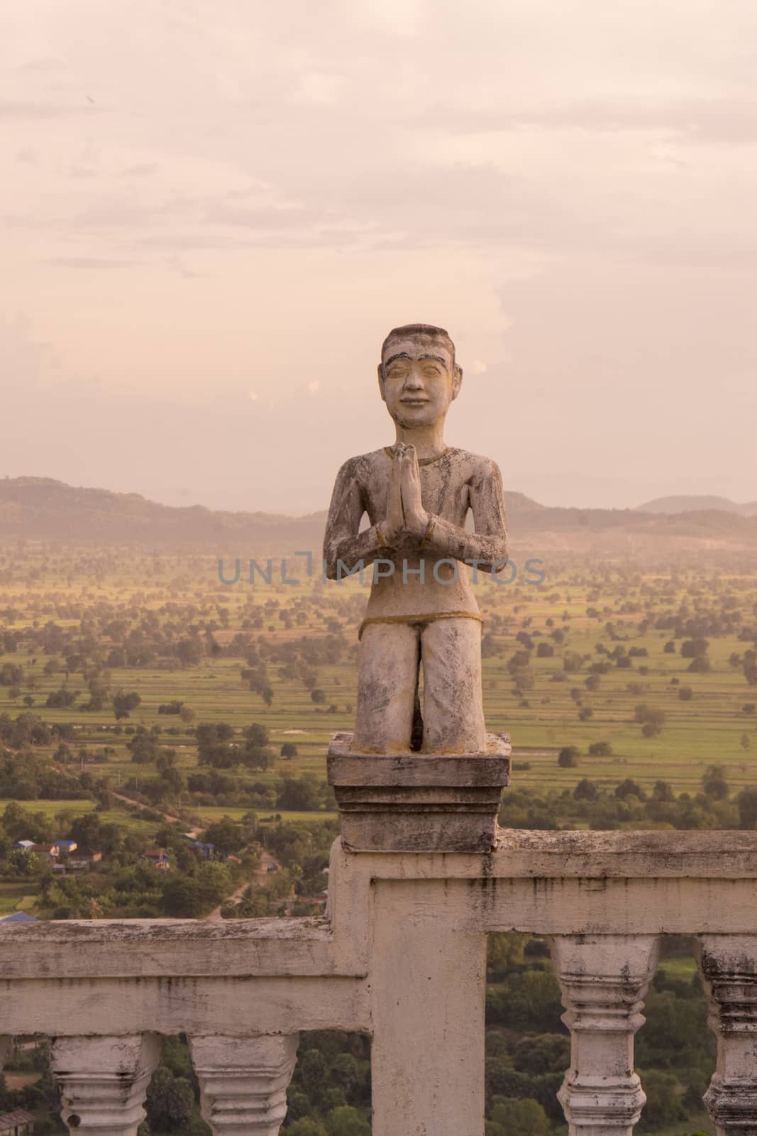 a statue at a temple on the Mount Phnom Sompov near the city of Battambang in Cambodia.  Cambodia, Battambang, November, 2018