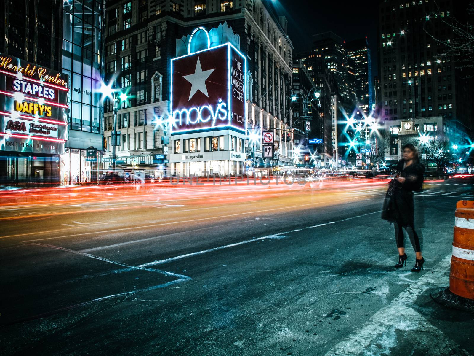 Hailing a cab in New York City at night