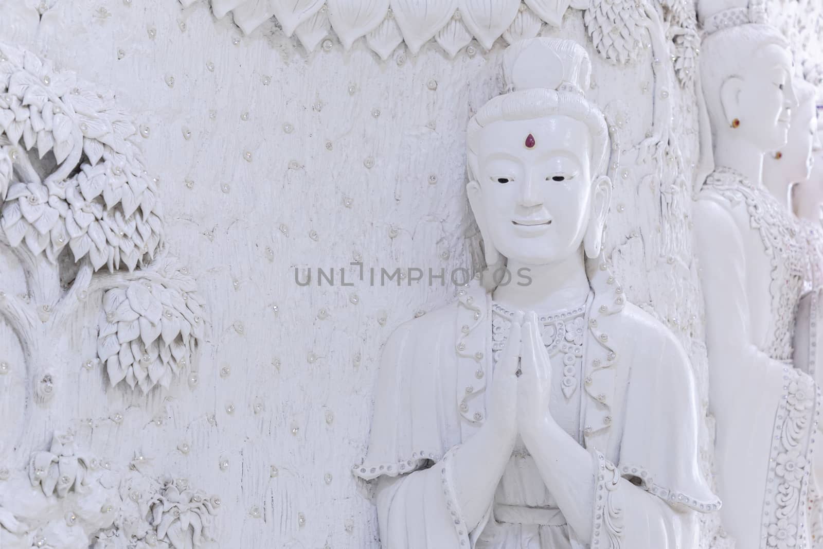 Beautiful White Guan Yin Statue at Huay Pla Kang Temple, Chiang Rai, Thailand. by phanthit