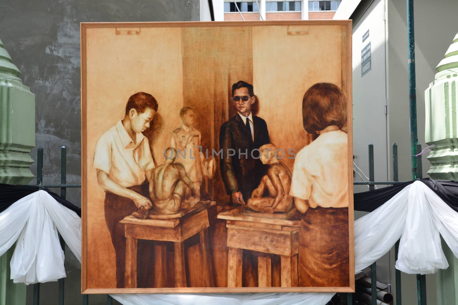 Thai art students painting of His Majesty King Bhumibol portrait by ideation90