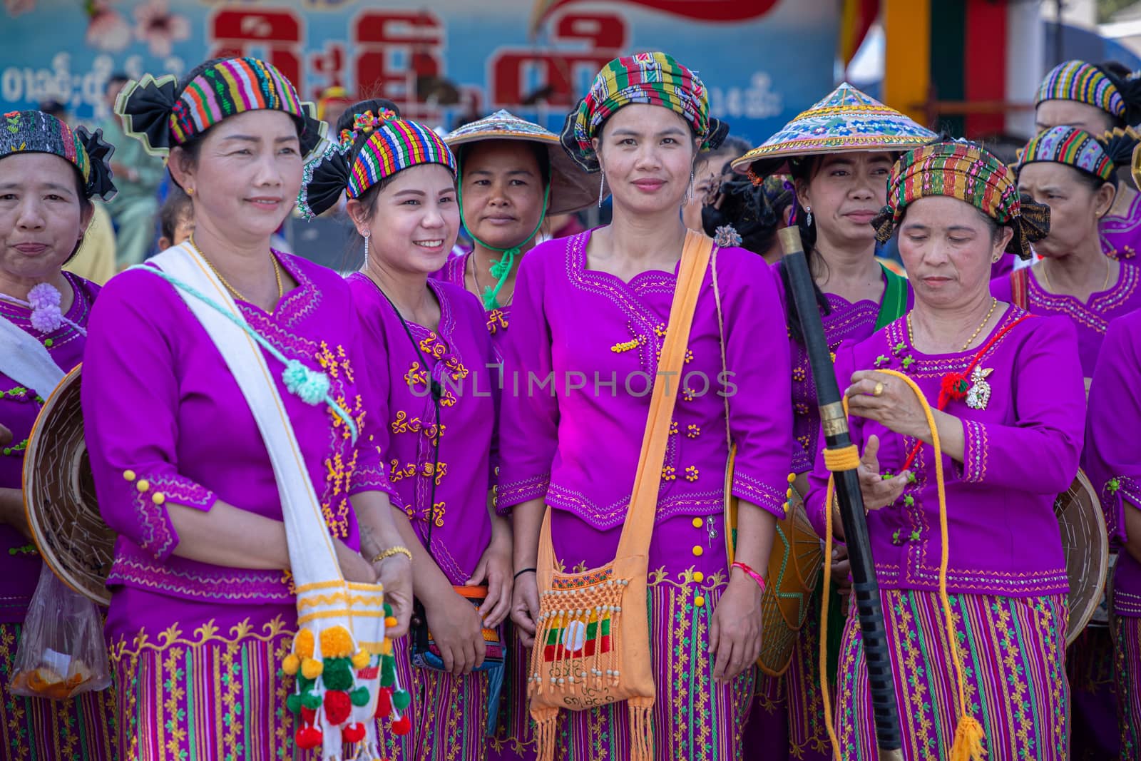 Group of Shan or Tai Yai (ethnic group living in parts of Myanmar and Thailand) in tribal dress do native dancing in Shan New Year by phanthit