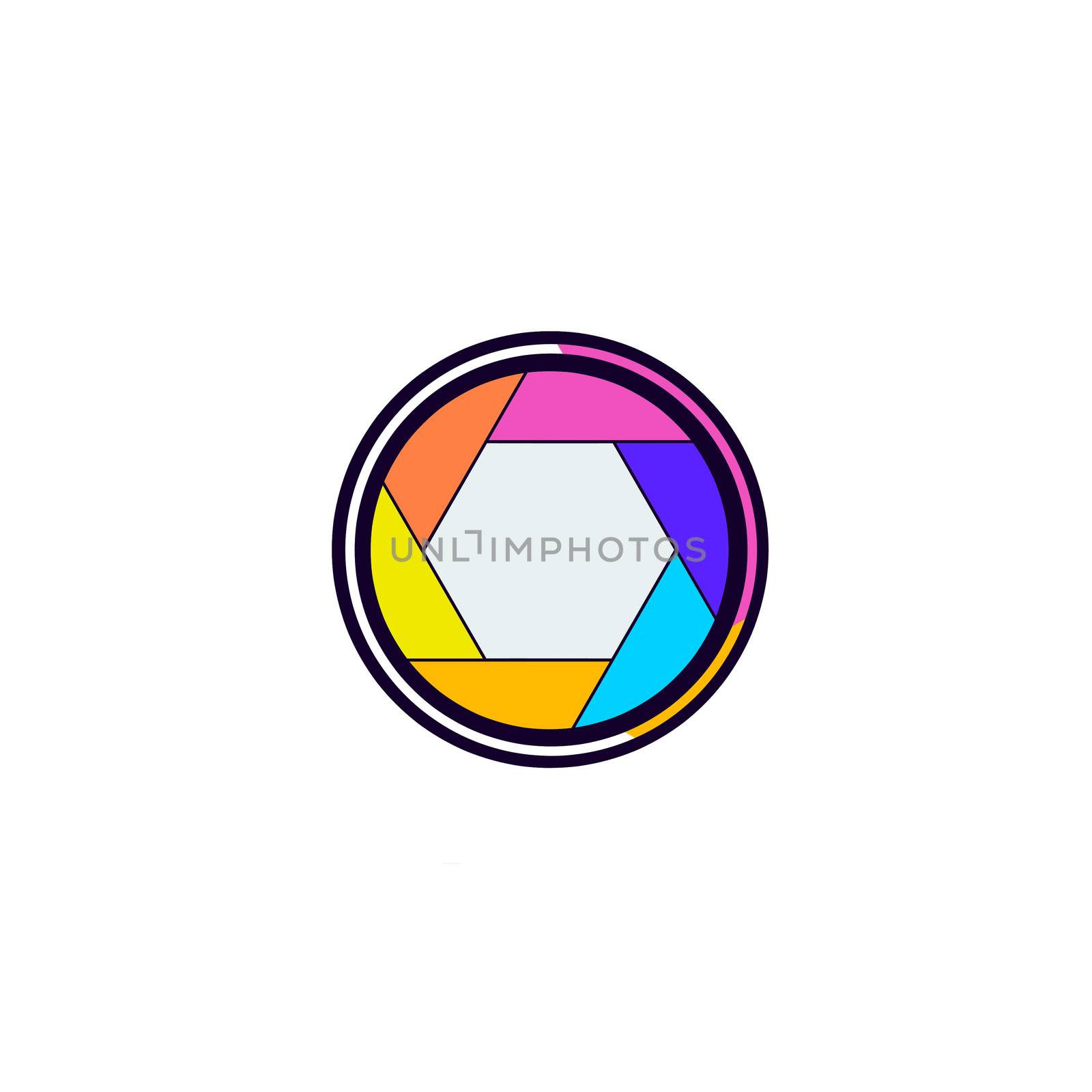 Colorful camera shutter icon on white background.