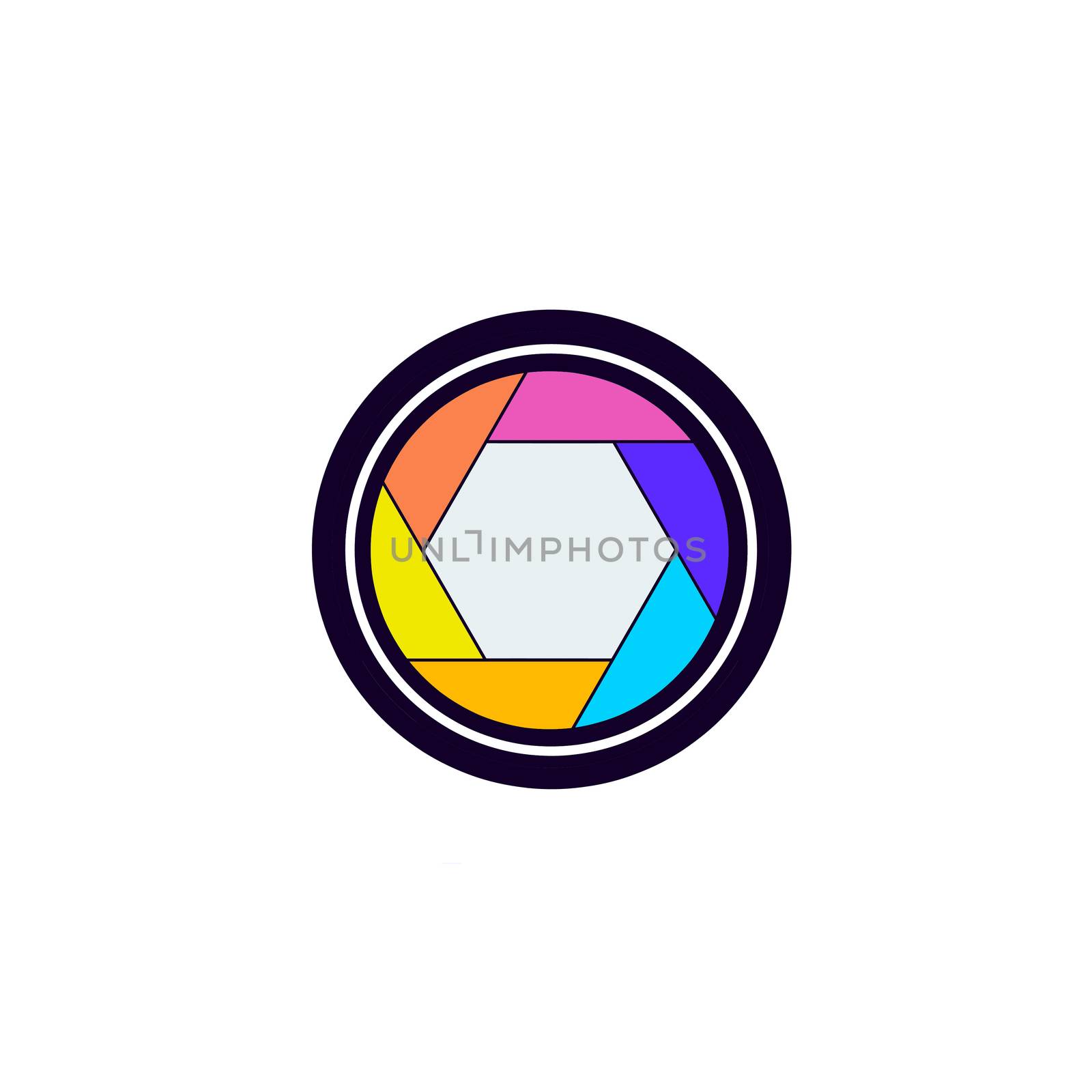 Colorful camera shutter icon on white background.