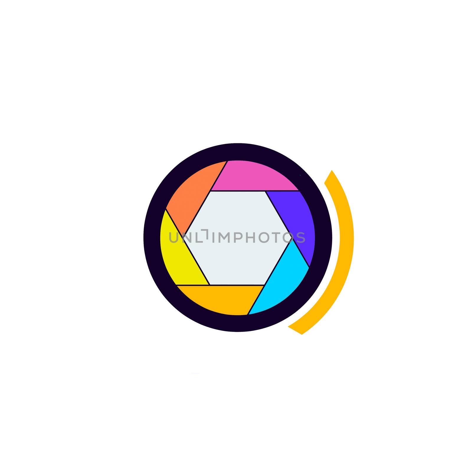 Colorful camera shutter icon on white background.