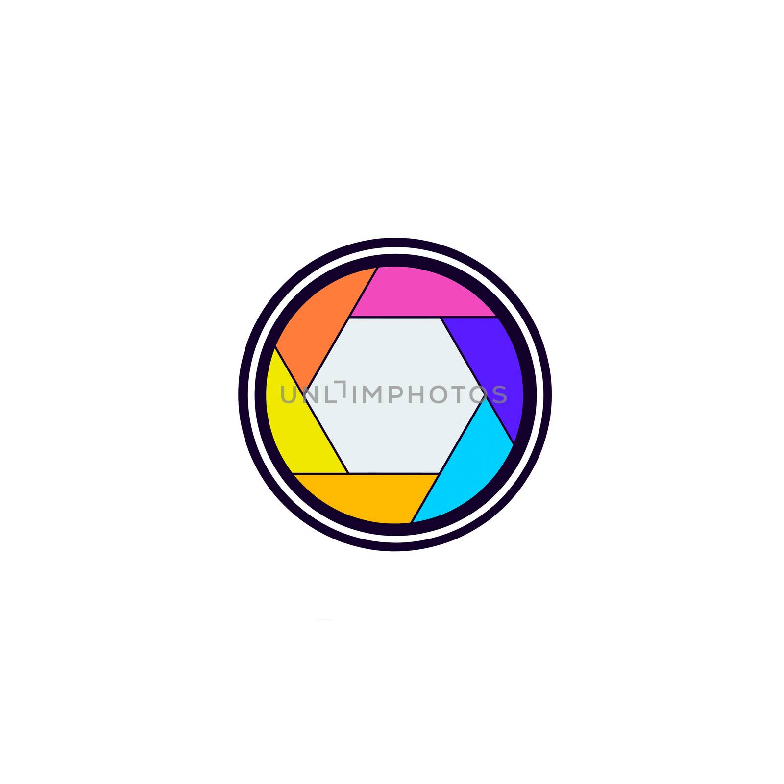 Colorful camera shutter icon on white background.