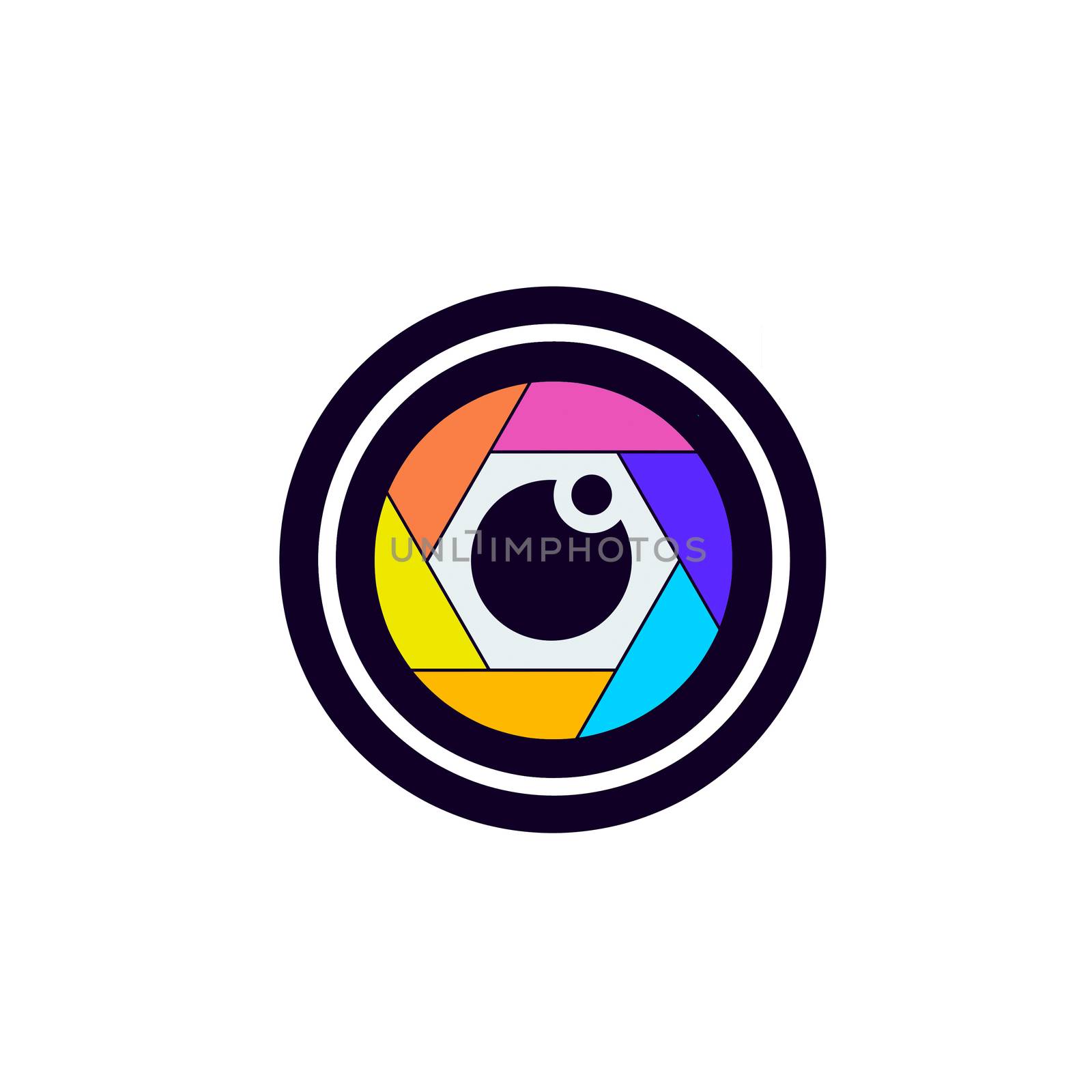 Colorful camera shutter icon on white background.