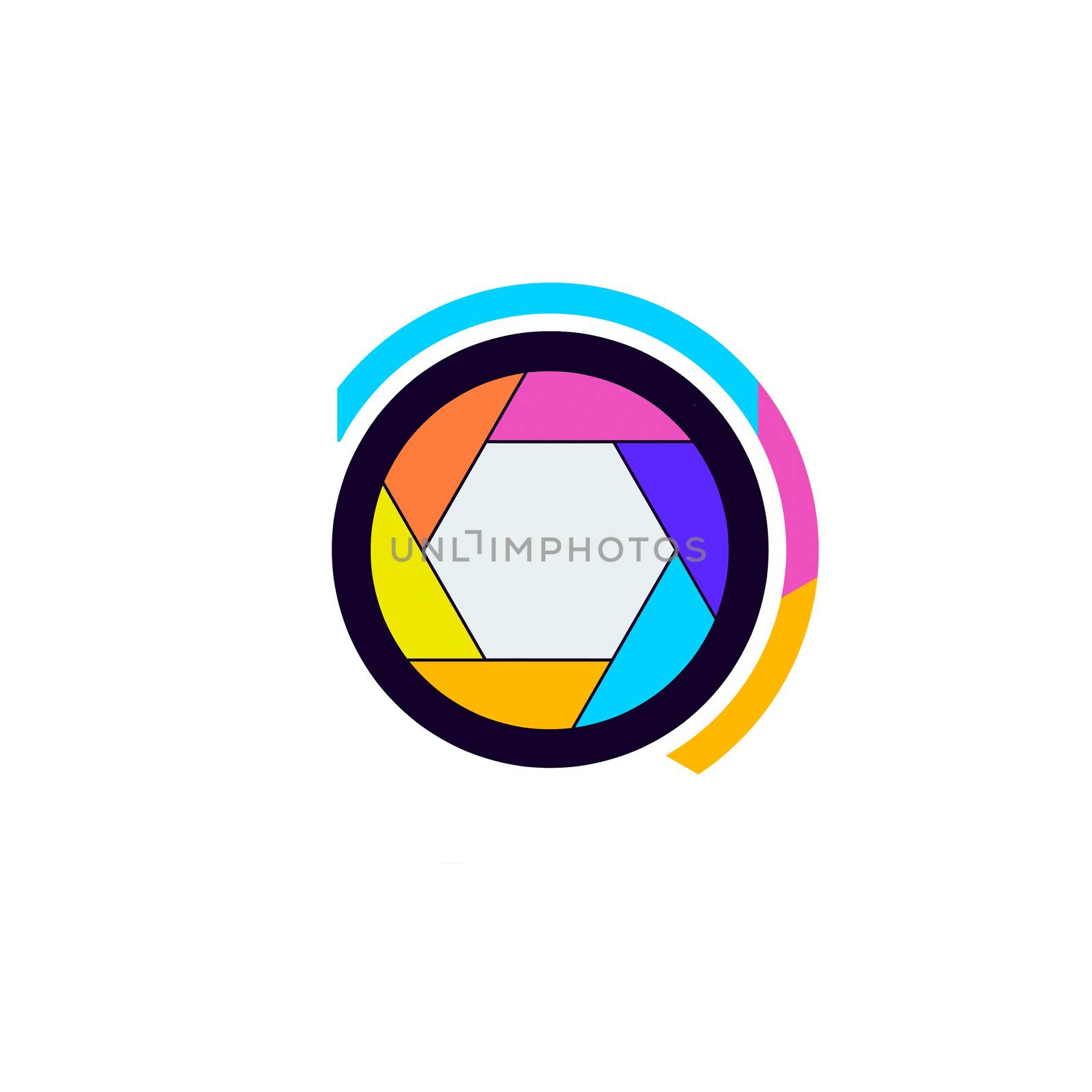 Colorful camera shutter icon on white background.