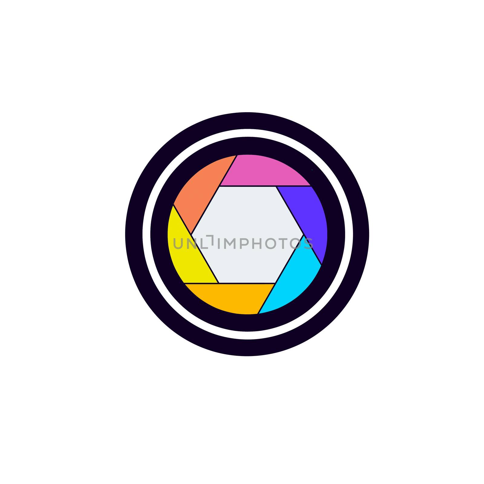 Colorful camera shutter icon on white background.