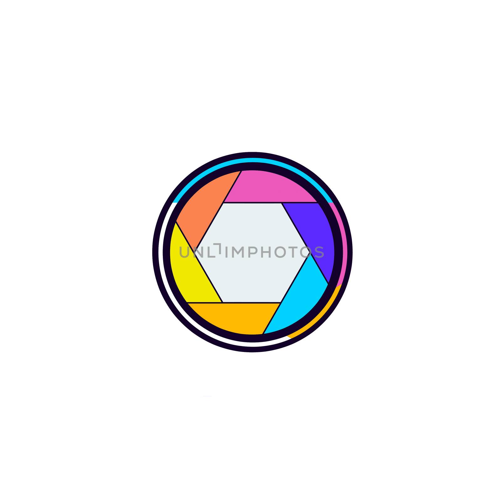 Colorful camera shutter icon on white background.