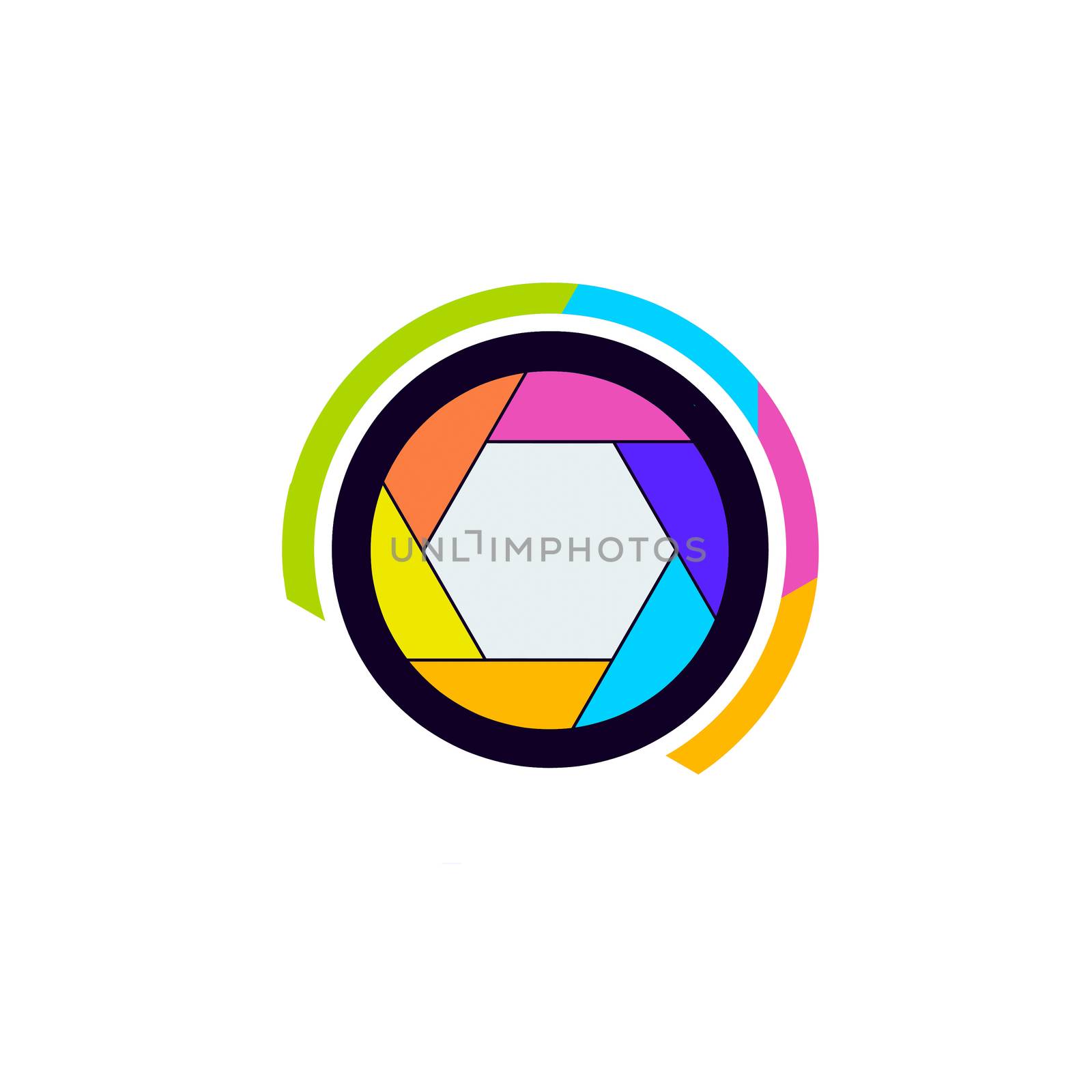 Colorful camera shutter icon on white background.