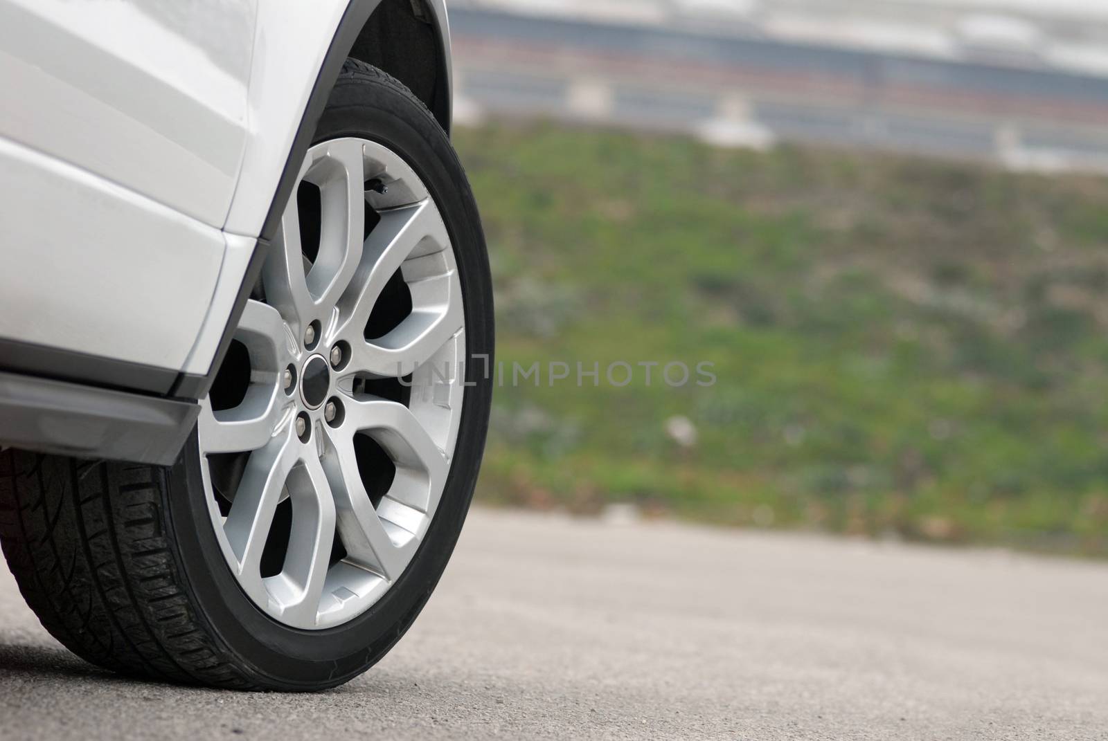 tire and alloy wheel on a passenger car
