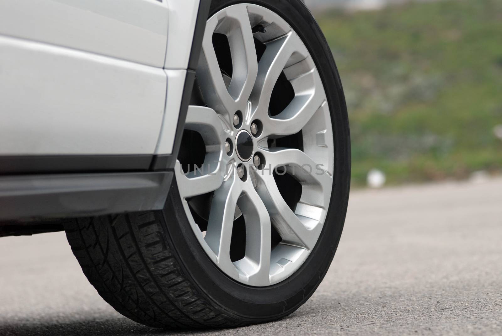 tire and alloy wheel on a passenger car