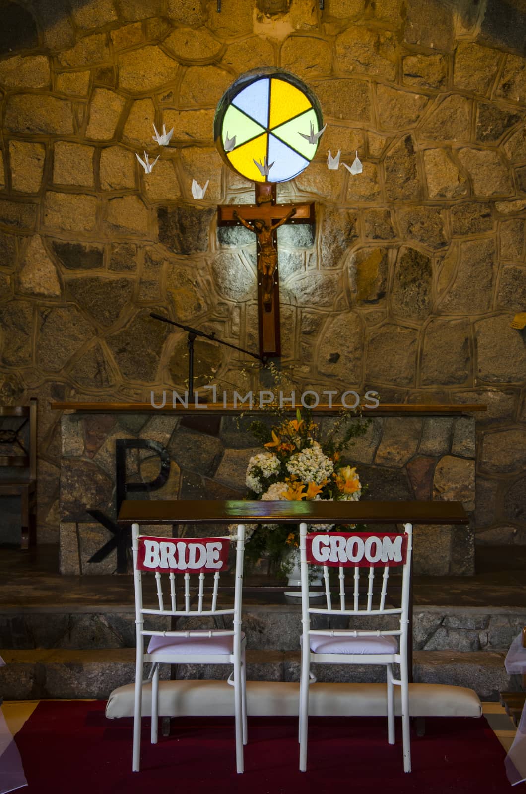 Romantic altar for the bride and groom on the day of a wedding