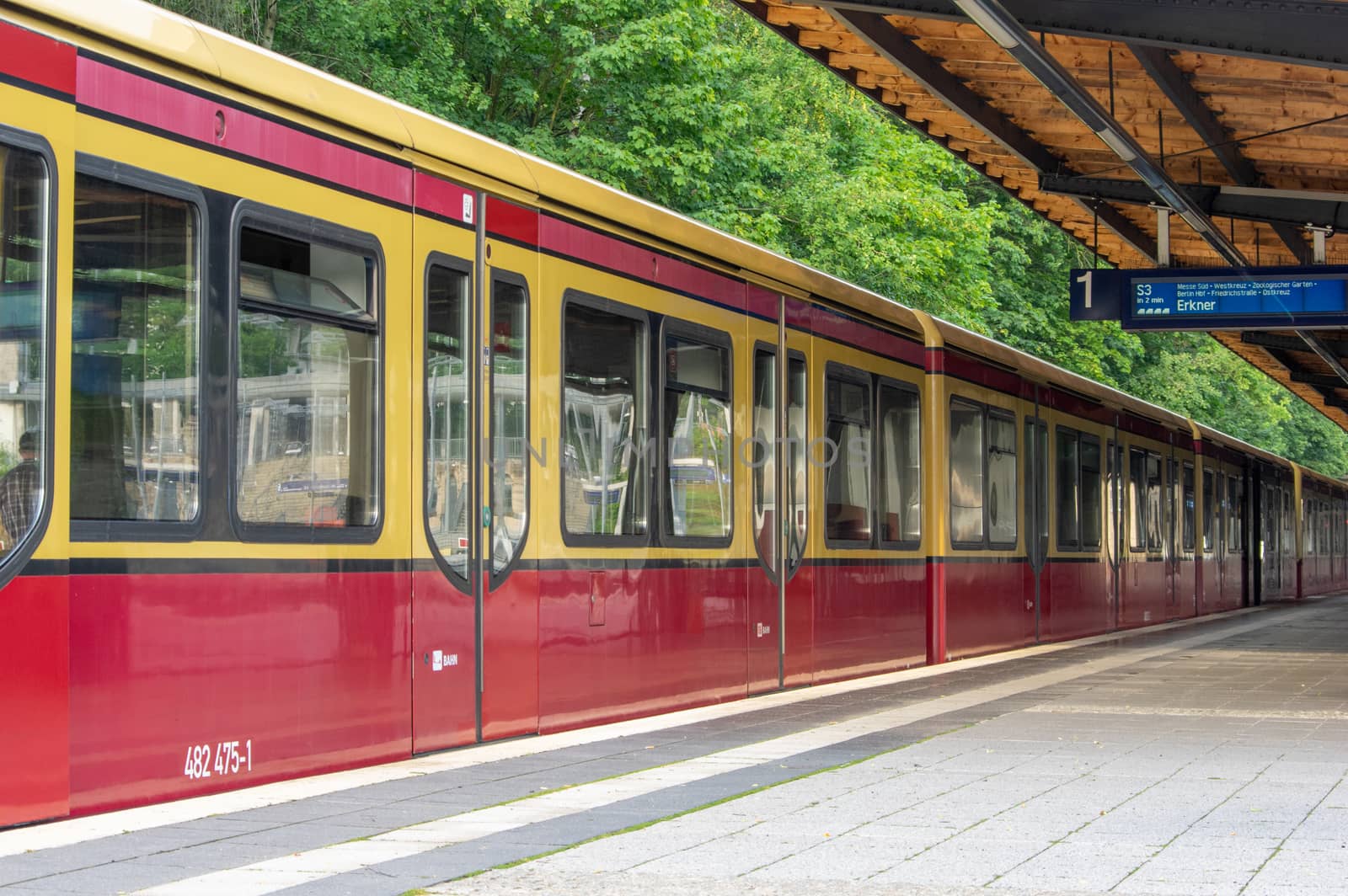 Berlin S-Bahn S3 train waiting at station Olympiastadion