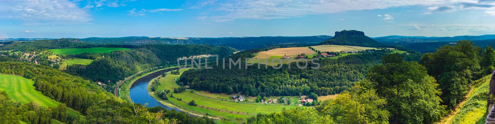 panoramic view on lilienstein and elbe river from königstein fortress by MarcoWarm